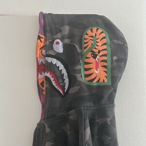 Bape Camo Shark Tiger Zip-Up Hoodie - Black, Orange, Green PICK UP ONLY STOON